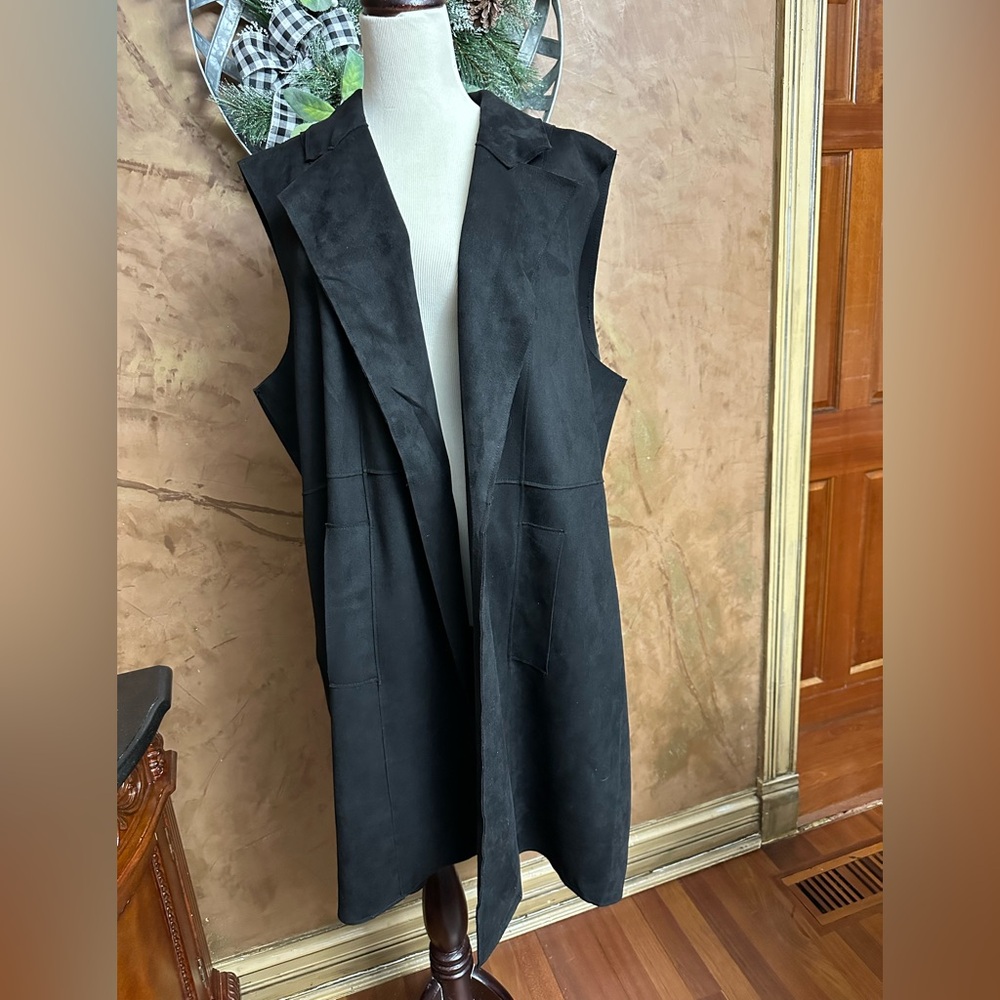 Tahari Sz 2X Faux Suede Flowing Open Lagenlook Vest Jacket